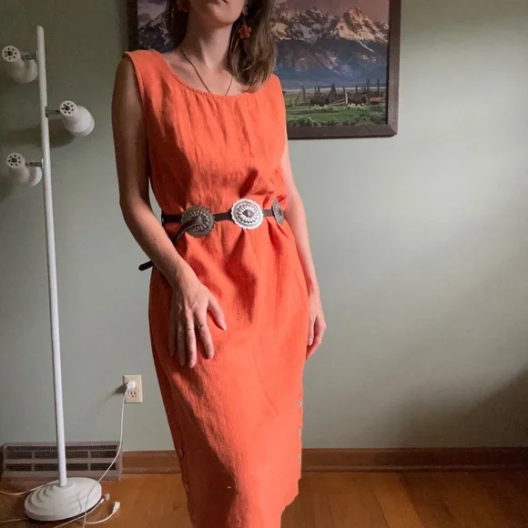 Cafe Blue | Dresses | Vintage Orange Linen Dress | Poshmark